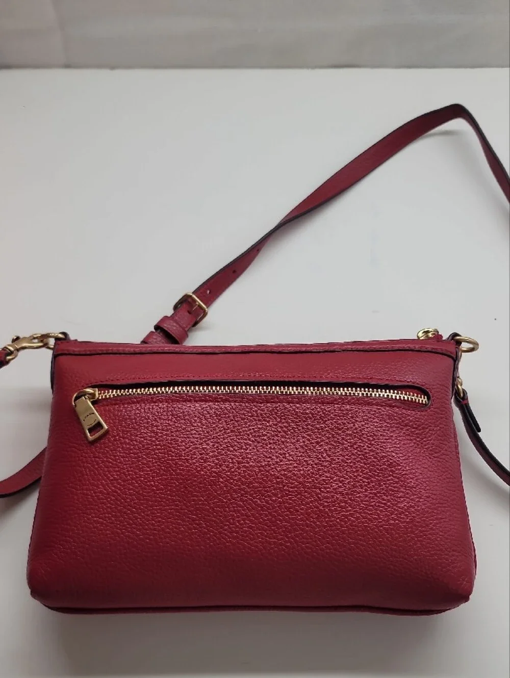 Coach Refined Pebble Leather Legacy Zip Top Crossbody In Red